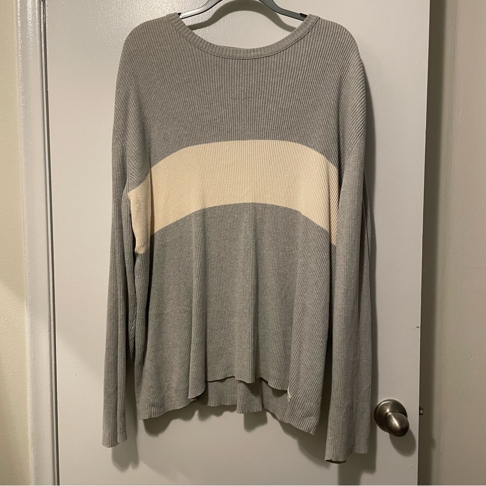 Vintage Men's Ralph Lauren Polo Jeans Co Dry Goods Striped Sweater Grey cream XL